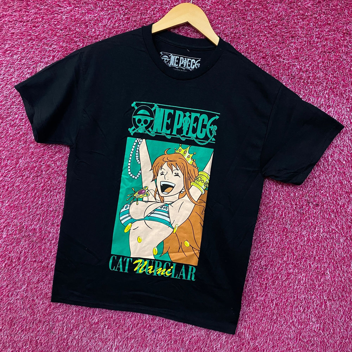 One Piece Anime Cat Burglar Nami Teal Logo T-Shirt Medium