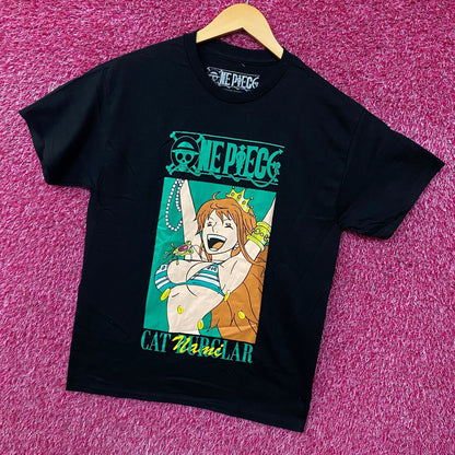 One Piece Anime Cat Burglar Nami Teal Logo T-Shirt Medium