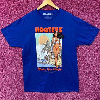 Hooters Makes You Happy Cozumel Mexico Beach Babe Sports Bar Promo T-Shirt Large