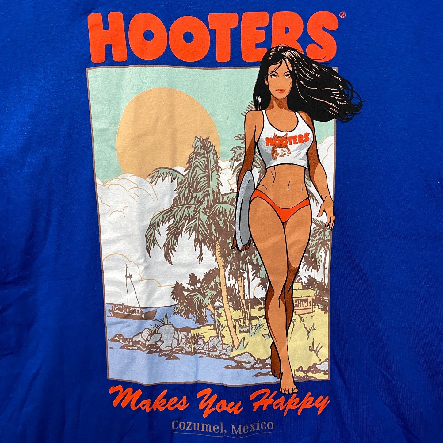Hooters Makes You Happy Cozumel Mexico Beach Babe Sports Bar Promo T-Shirt Large
