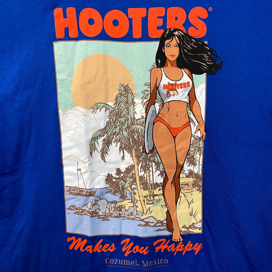 Hooters Makes You Happy Cozumel Mexico Beach Babe Sports Bar Promo T-Shirt Large