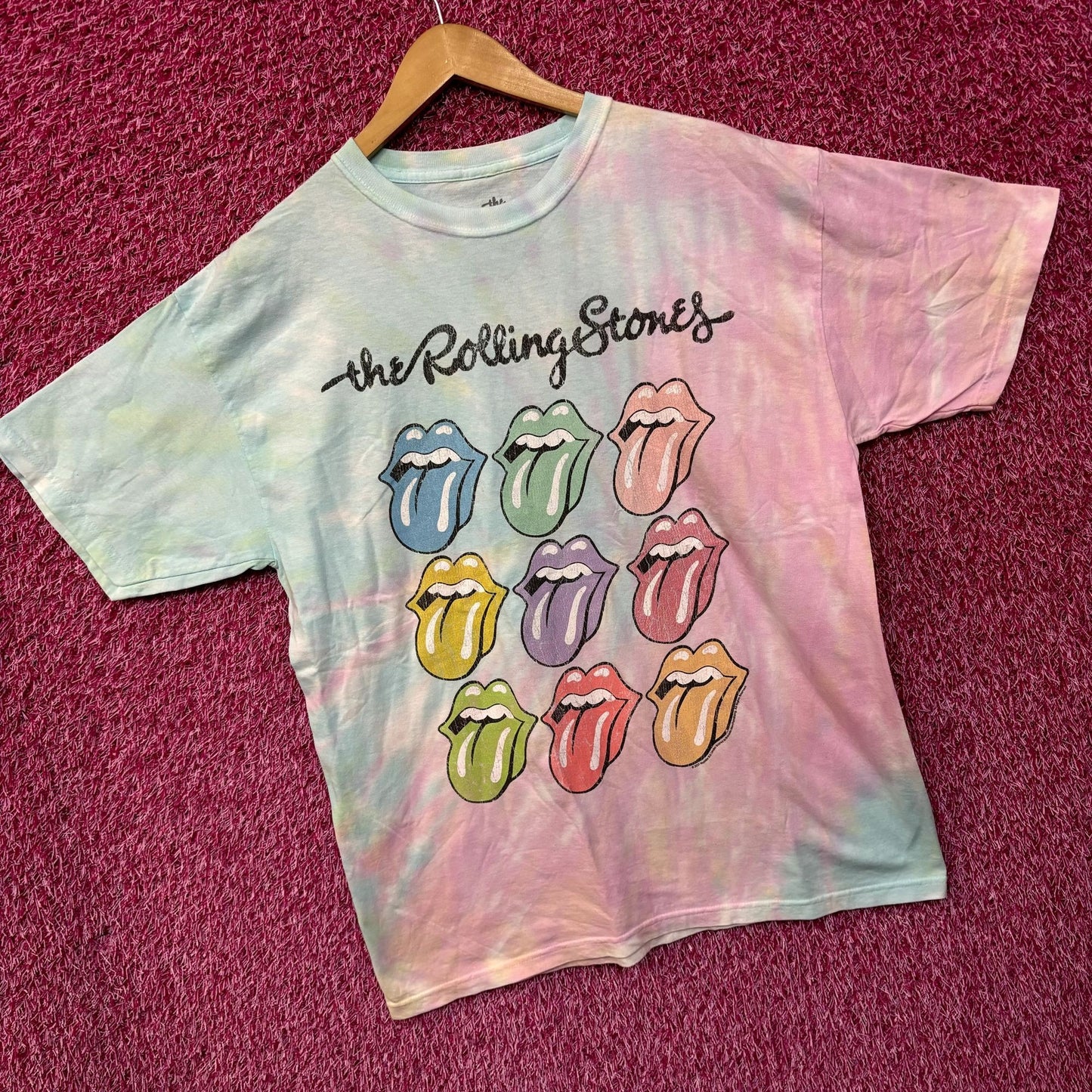 The Rolling Stones Hot Lips Pop Art Rock Pastel Tie Dye L