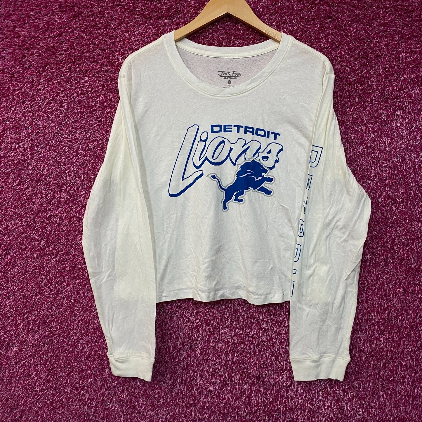 Junk Food NFL Detroit Lions Long Sleeve Cropped T-Shirt Large
