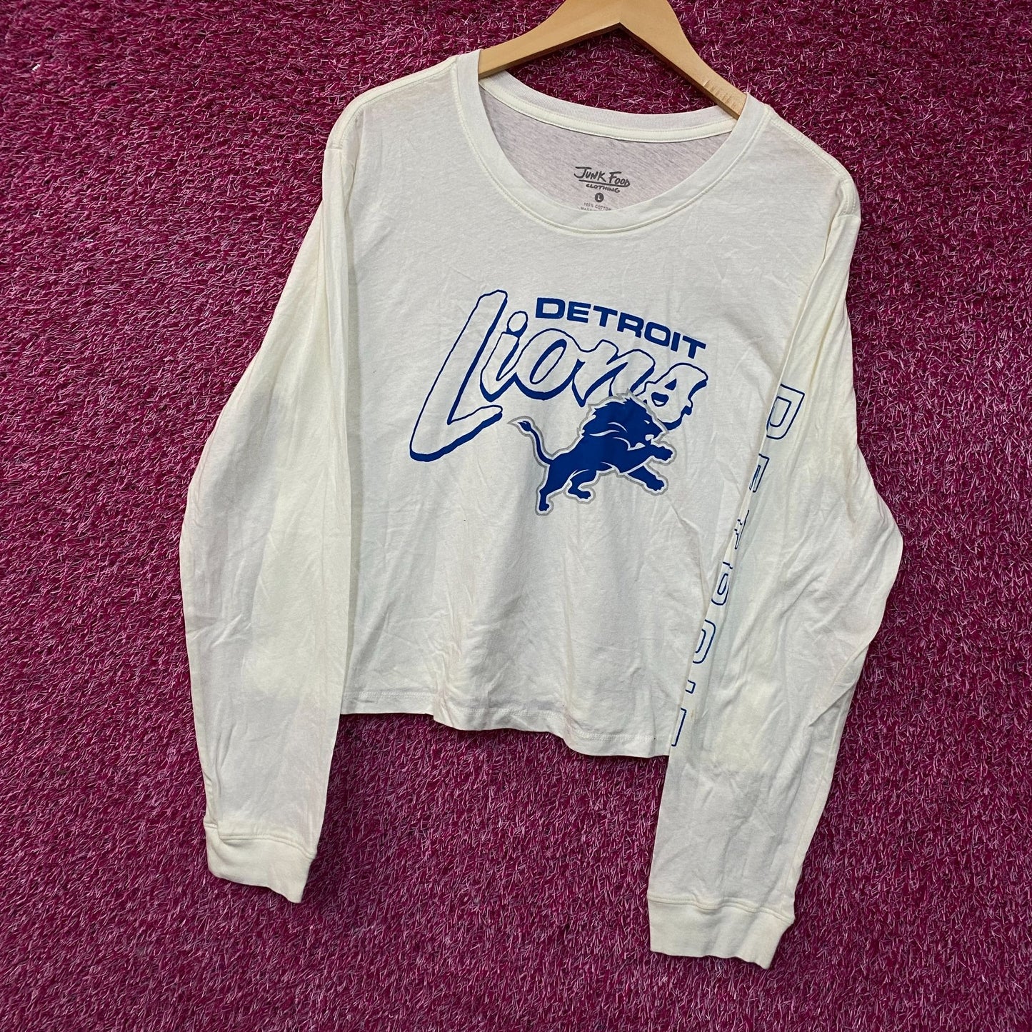 Junk Food NFL Detroit Lions Long Sleeve Cropped T-Shirt Large