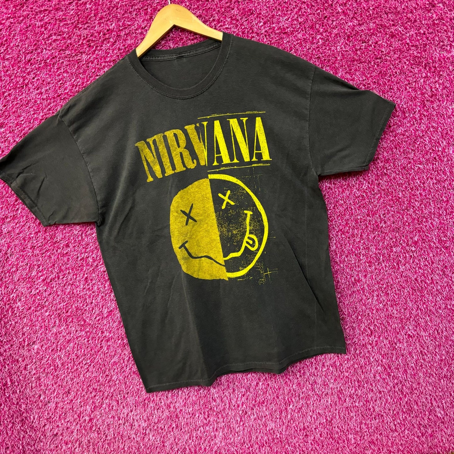 Nirvana Nevermind Split Face Dead Eye Smiley Grunge Tee XL