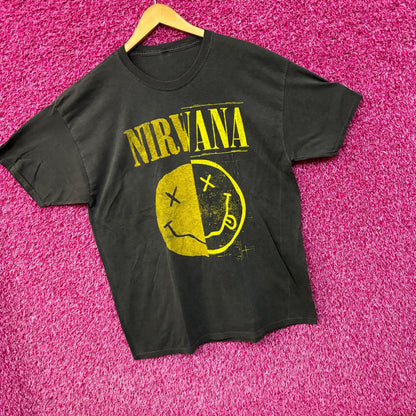 Nirvana Nevermind Split Face Dead Eye Smiley Grunge Tee XL