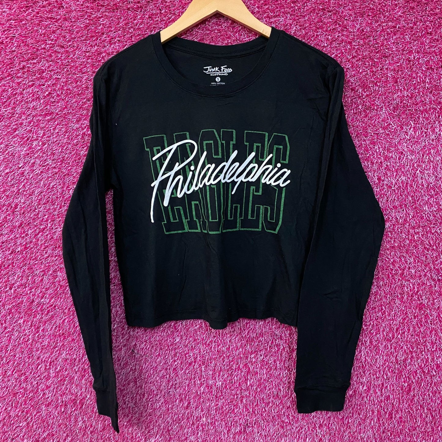 Junk Food Clothing Philadelphia Eagles Timeout Long Sleeve Crop Tee Small