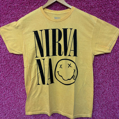 Nirvana Spell-Out Nevermind Smiley Face Grunge Tee Large