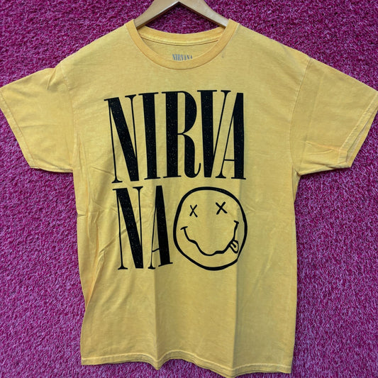 Nirvana Spell-Out Nevermind Smiley Face Grunge Tee Large