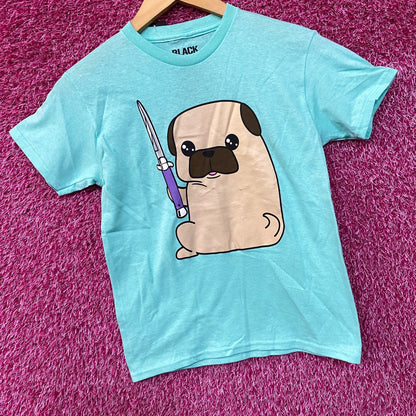 Doug the Thug Pug Butterfly Knife Kawaii Pop Art T-Shirt Extra Small