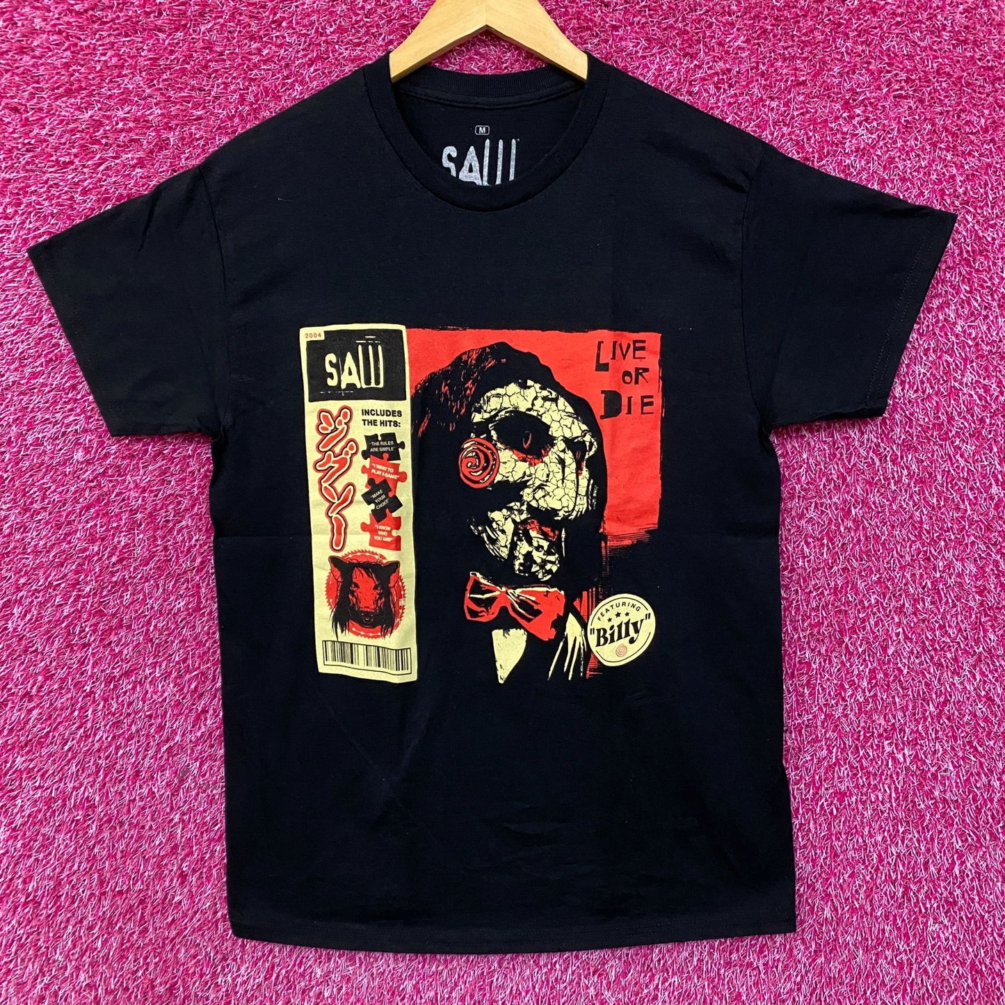 Saw Billy the Puppet Live Or Die Horror Movie T-Shirt Medium