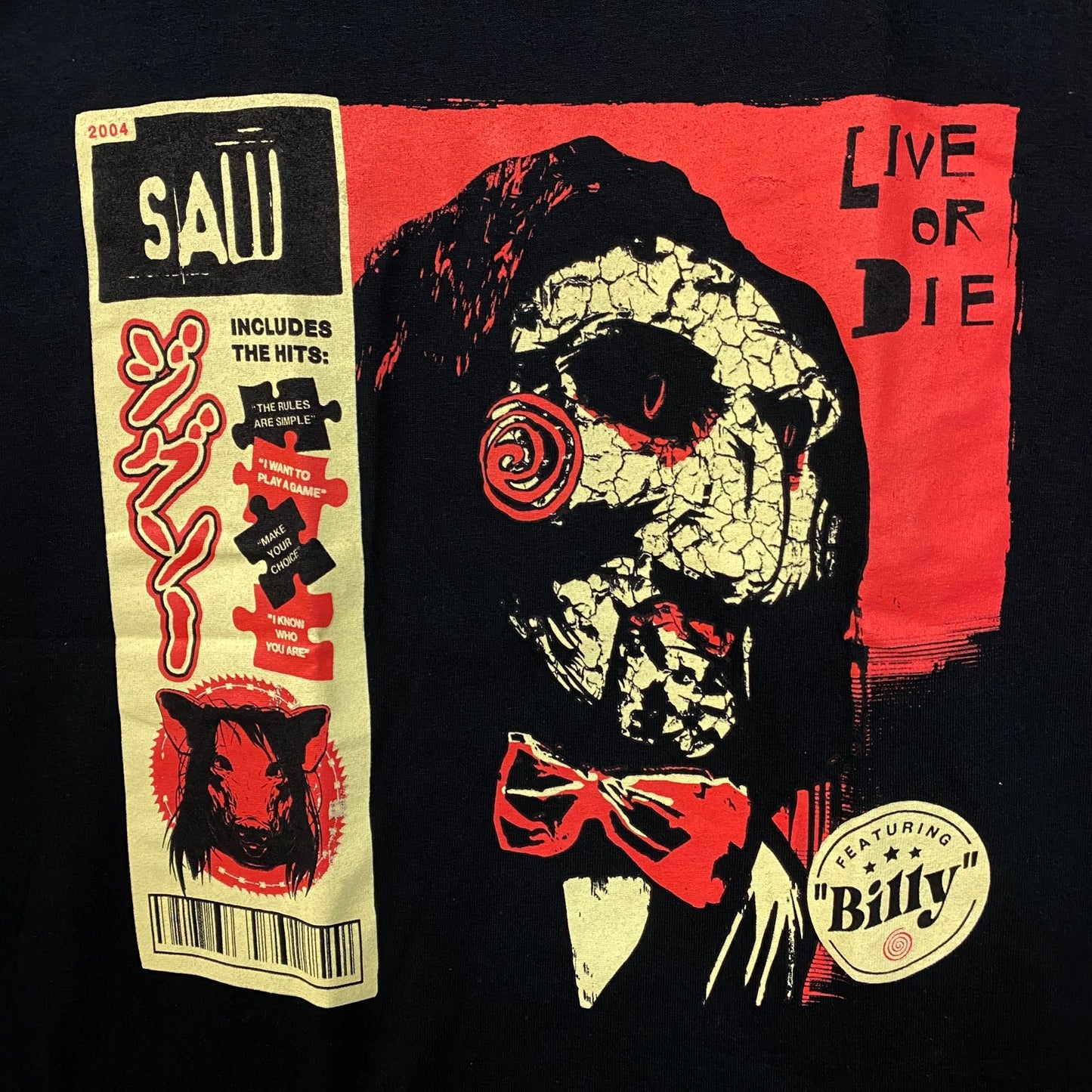 Saw Billy the Puppet Live Or Die Horror Movie T-Shirt Medium
