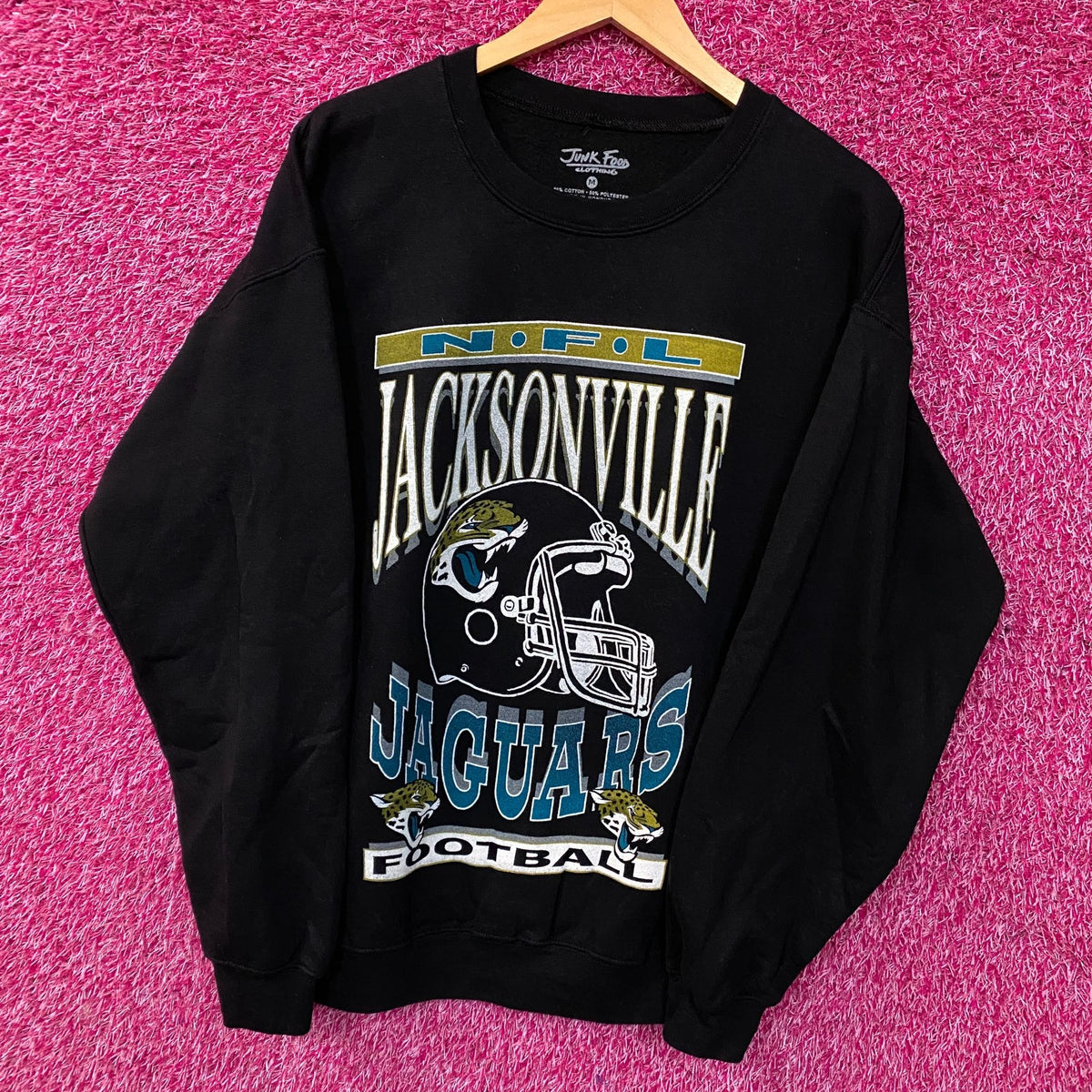 Junk Food Clothing NFL Jacksonville Jaguars Helmet Logo Crew Fleece Medium