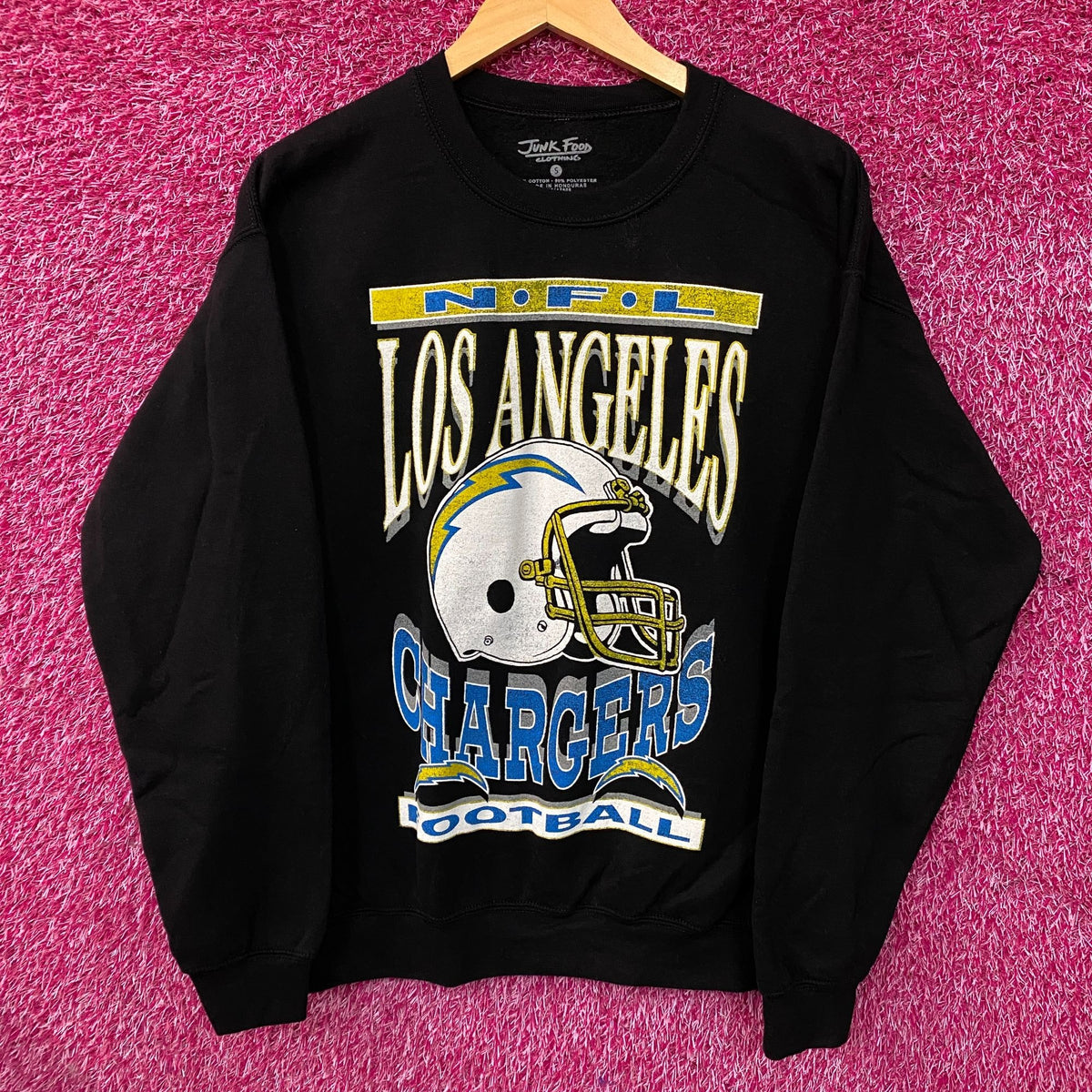 Junk Food Clothing NFL Los Angeles Chargers Helmet Logo Flea Market Crew Fleece Small