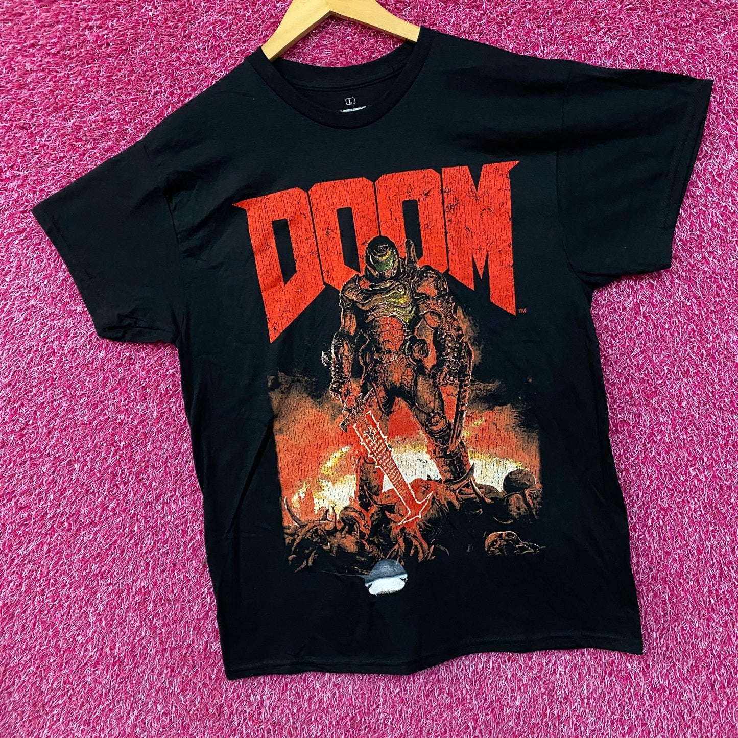 Doom Eternal Doom Slayer Cover Art Retro Game T-Shirt Large
