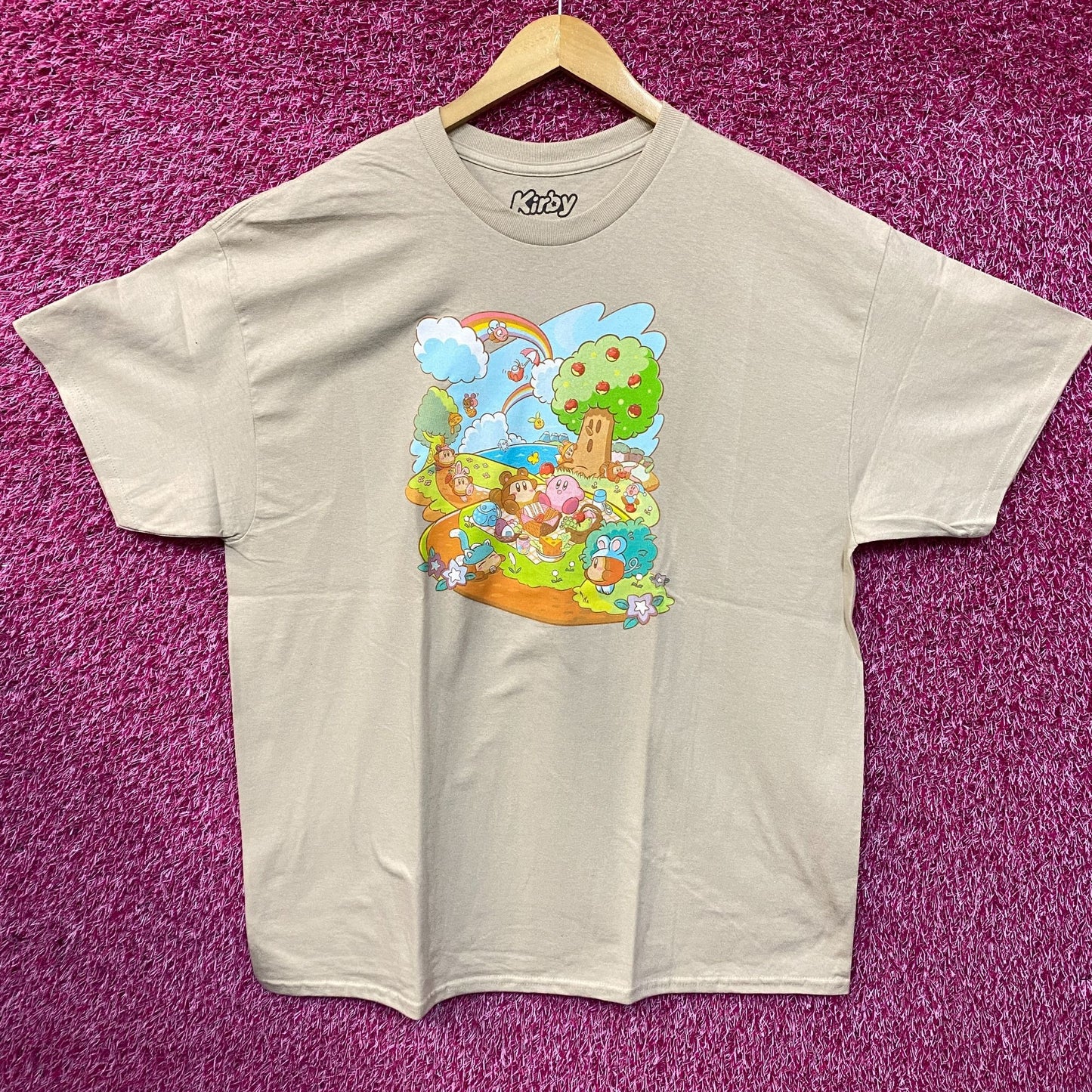 Kirby Pupupu Picnic Natural Ground Print T-Shirt Size XL
