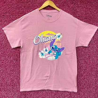 Disney Lilo & Stitch Ohana Surfs Up Stitch Pink T-Shirt Large