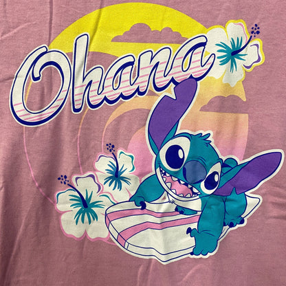Disney Lilo & Stitch Ohana Surfs Up Stitch Pink T-Shirt Large