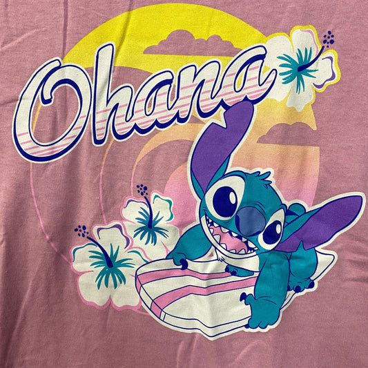 Disney Lilo & Stitch Ohana Surfs Up Stitch Pink T-Shirt Large
