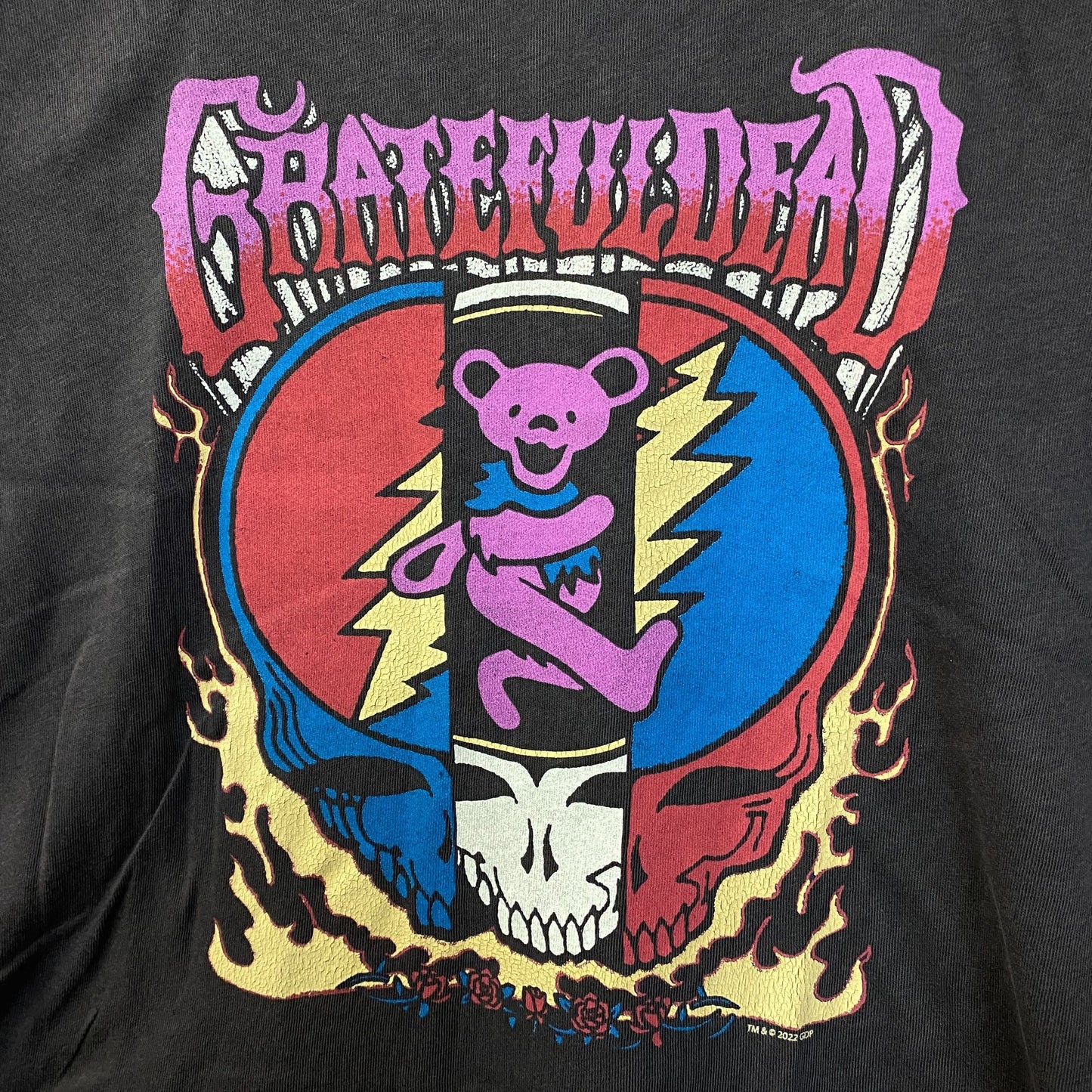 Junk Food Clothing Grateful Dead Dancing Bear & Skull Crop Top Extra Small