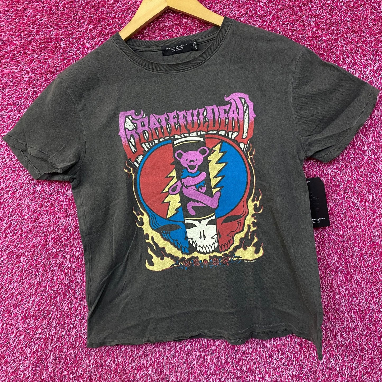 Junk Food Clothing Grateful Dead Dancing Bear & Skull Crop Top Extra Small