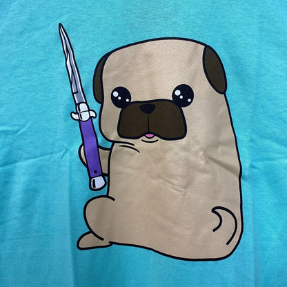 Kawaii Pug the Thug Butterfly Knife Doggo Black Matter Tee L
