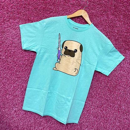 Kawaii Pug the Thug Butterfly Knife Doggo Black Matter Tee L