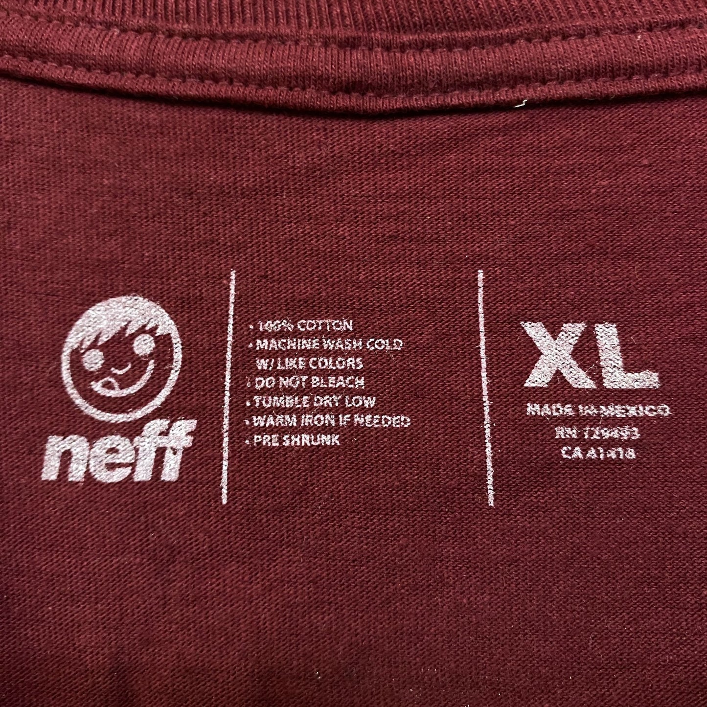 Neff Street Wear Burgundy Tshirt size Extra Large