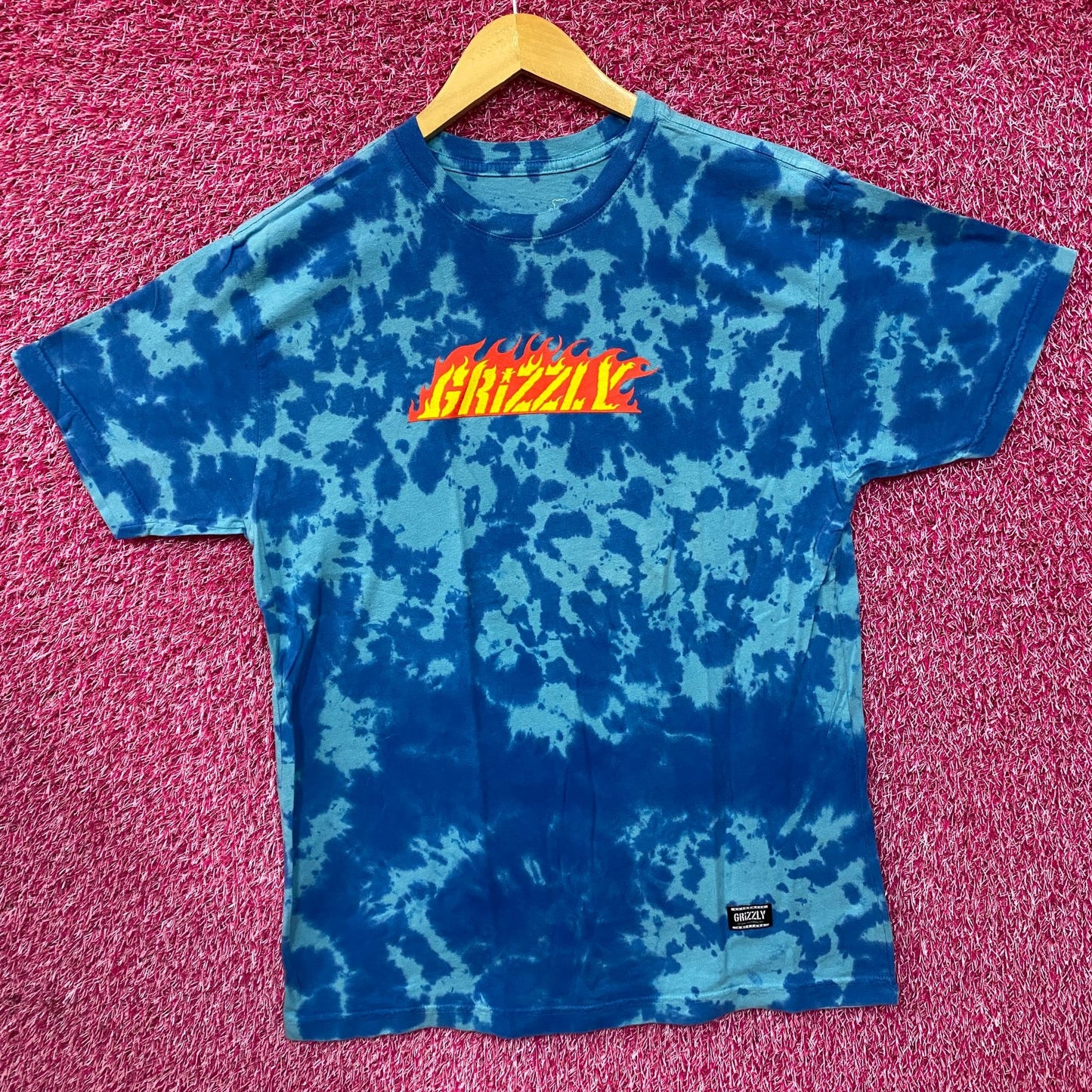 Grizzly Griptape Blue Tie Dye T-Shirt XL