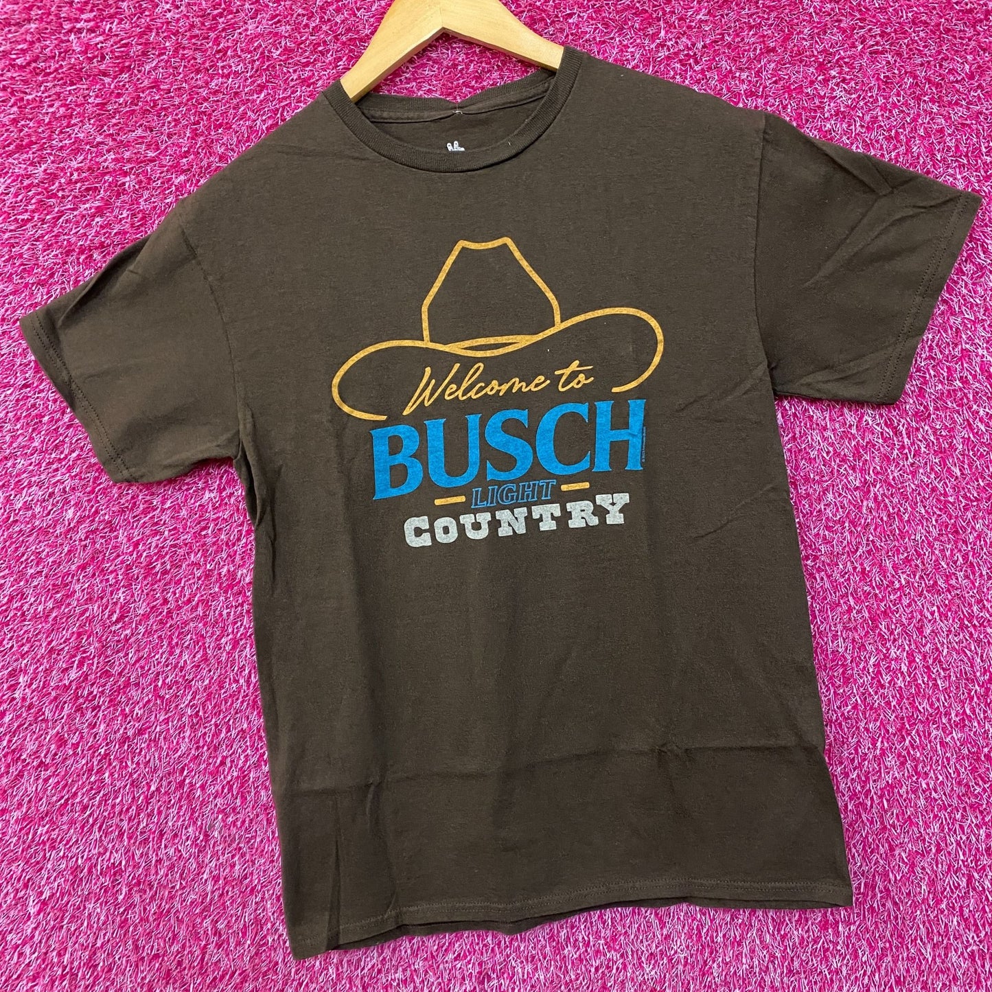 Welcome to Busch Light Country Cowboy Hat Tan T-Shirt Small