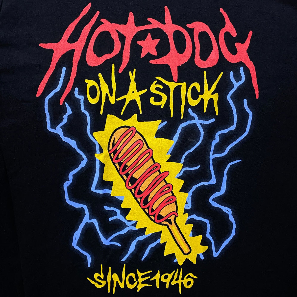Hot Dog on a Stick 1946 Corndog Black Graphic T-Shirt Large