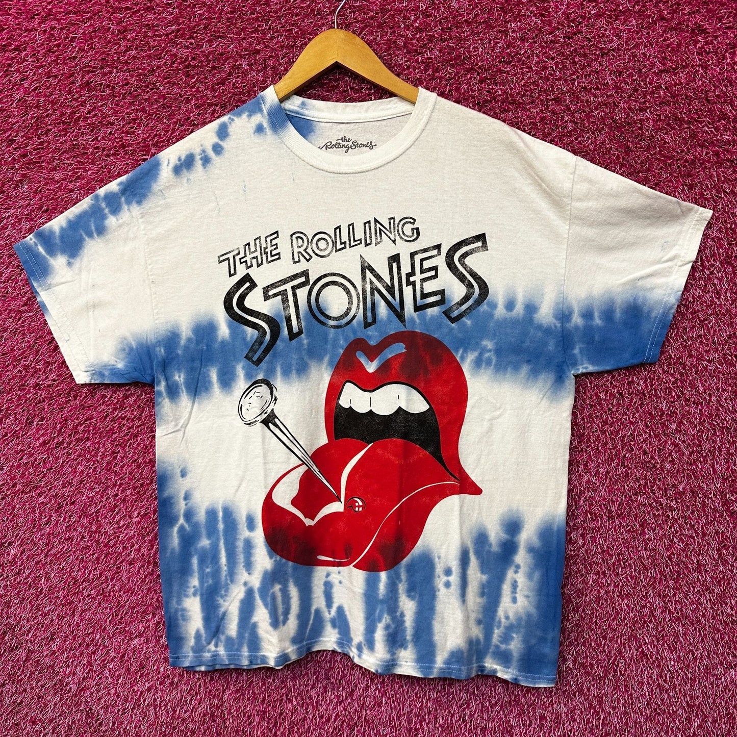 The Rolling Stones Hot Lips Tie Dye Blue Oversized T-Shirt  Size Large