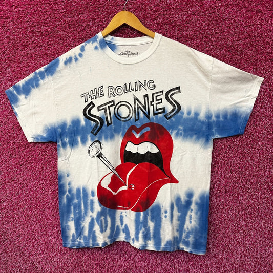 The Rolling Stones Hot Lips Tie Dye Blue Oversized T-Shirt  Size Large