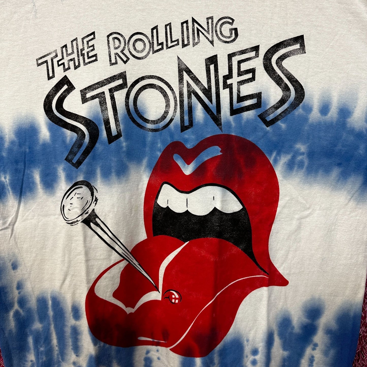 The Rolling Stones Hot Lips Tie Dye Blue Oversized T-Shirt  Size Large