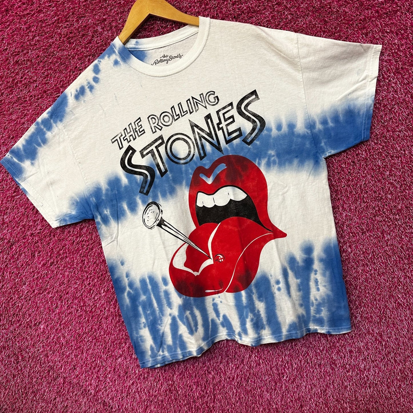 The Rolling Stones Hot Lips Tie Dye Blue Oversized T-Shirt  Size Large