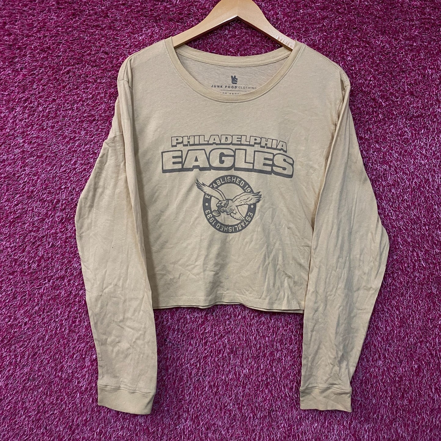 Junk Food Clothing Philadelphia Eagles Women's Brown Cropped Long-Sleeve Tee Large