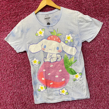 Sanrio Cinnamoroll Strawberry Kawaii Blue Graphic Print Shimmer T-Shirt Extra Small