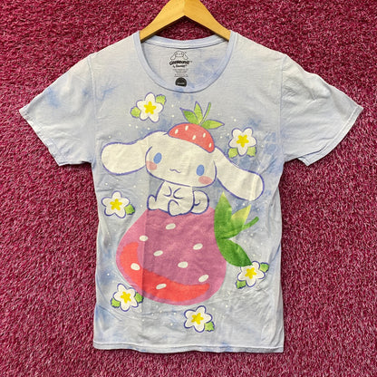 Sanrio Cinnamoroll Strawberry Kawaii Blue Graphic Print Shimmer T-Shirt Extra Small