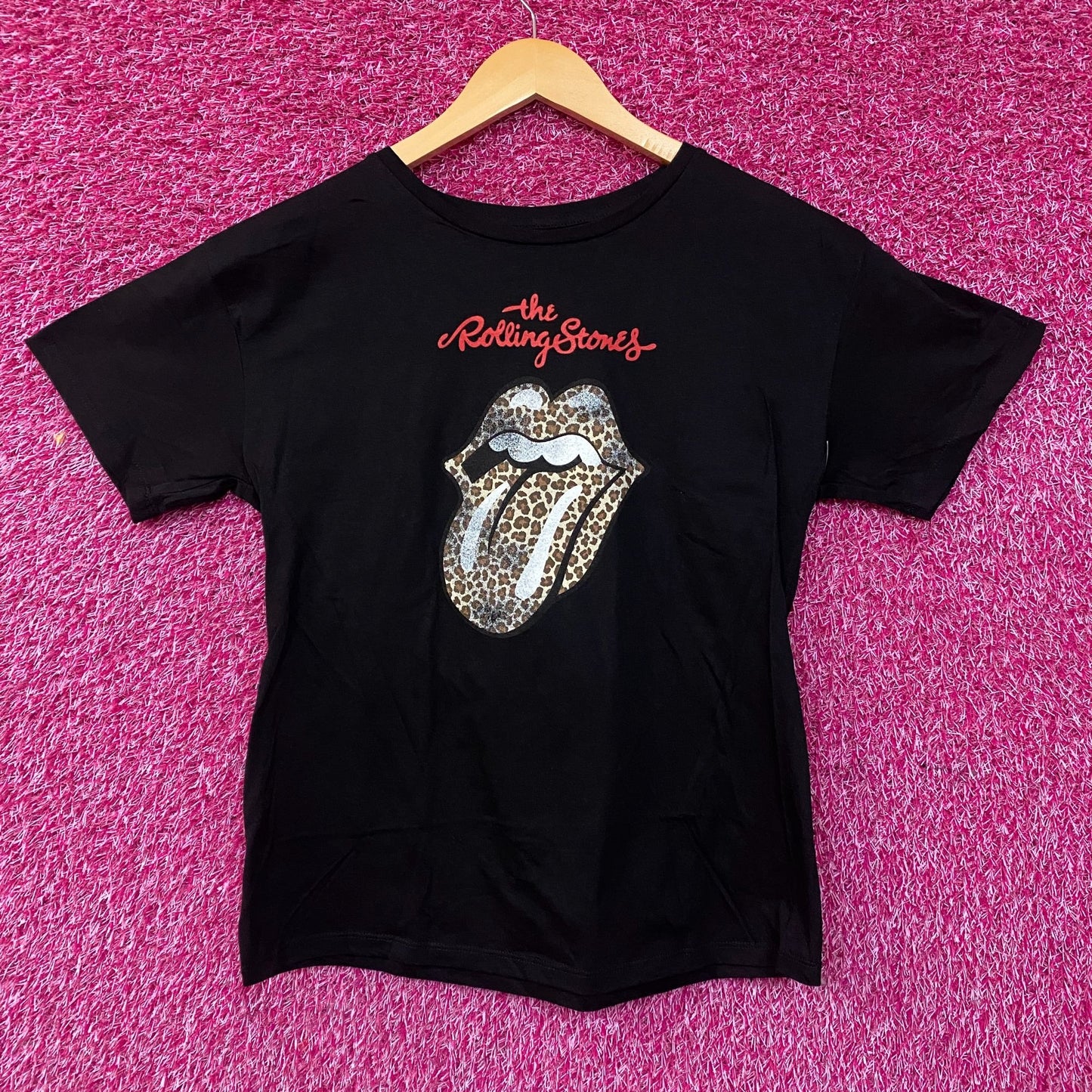 Rolling Stones Leopard Print Tongue Graphic Women's T-Shirt Large