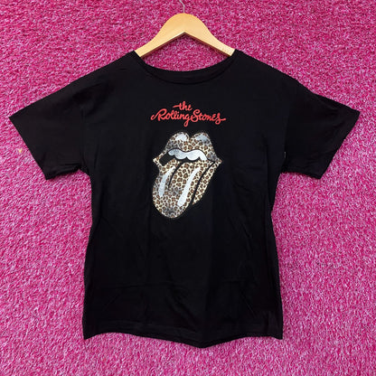 Rolling Stones Leopard Print Tongue Graphic Women's T-Shirt Large