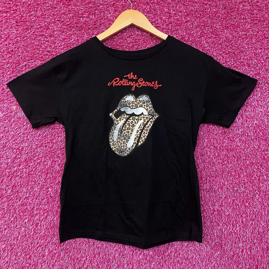 Rolling Stones Leopard Print Tongue Graphic Women's T-Shirt Large