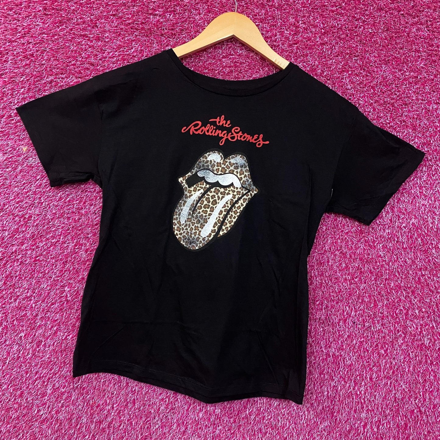 Rolling Stones Leopard Print Tongue Graphic Women's T-Shirt Large