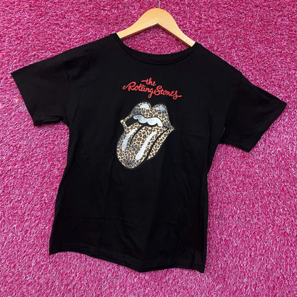 Rolling Stones Leopard Print Tongue Graphic Women's T-Shirt Large