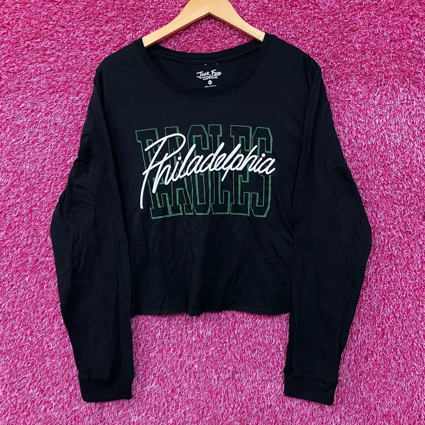 Junk Food Clothing Philadelphia Eagles Timeout Long Sleeve Crop Tee XL