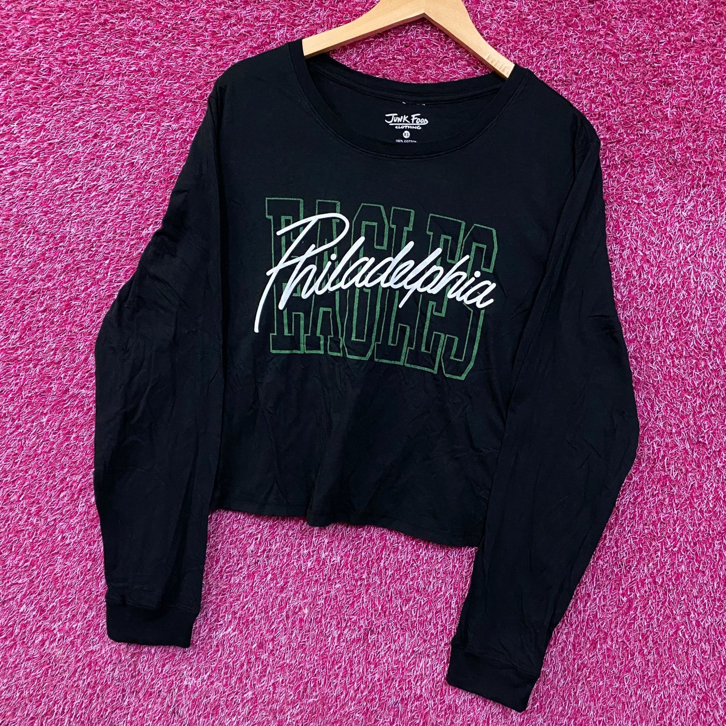 Junk Food Clothing Philadelphia Eagles Timeout Long Sleeve Crop Tee XL