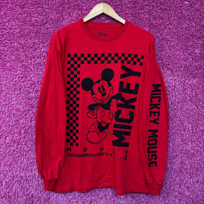 Disney Mickey Mouse Checkered Red Long Sleeve T-Shirt Large