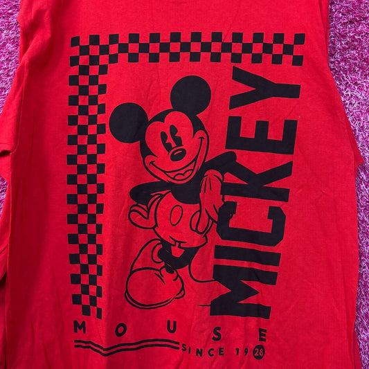 Disney Mickey Mouse Checkered Red Long Sleeve T-Shirt Large