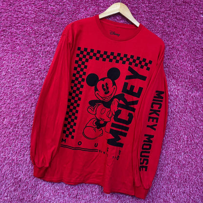 Disney Mickey Mouse Checkered Red Long Sleeve T-Shirt Large