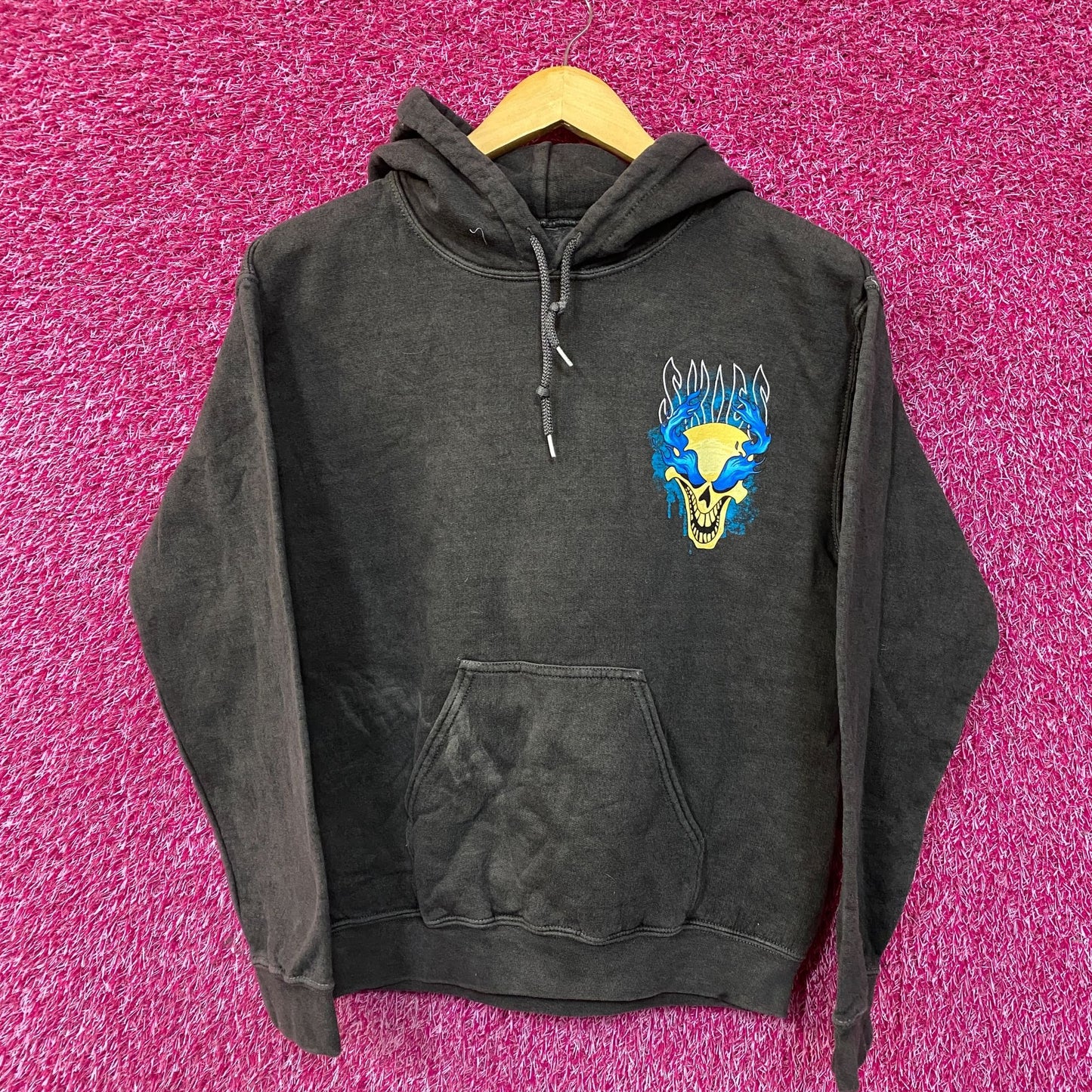 Little Skies Flaming Skull Emo Rap Hoodie Small