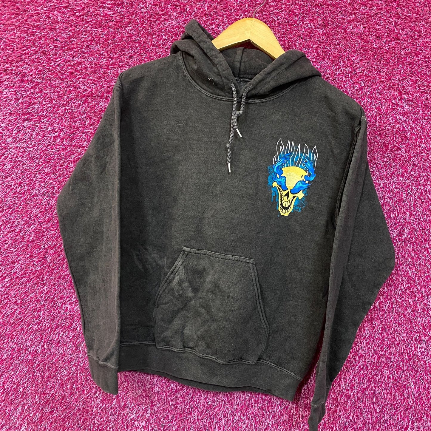 Little Skies Flaming Skull Emo Rap Hoodie Small
